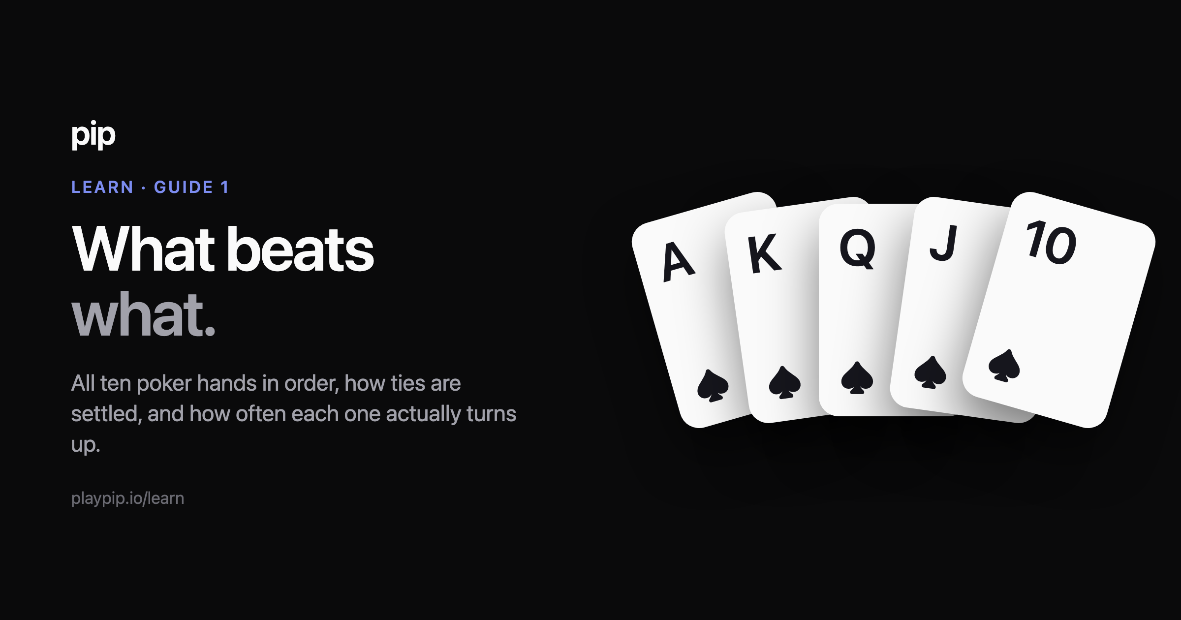 A royal flush spread across a table: ace, king, queen, jack and ten of spades.